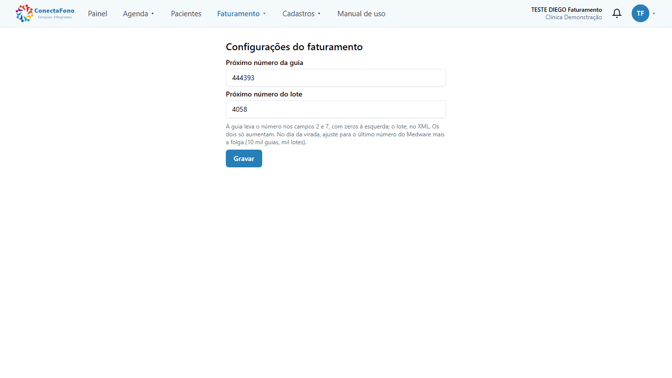 Configurações do faturamento