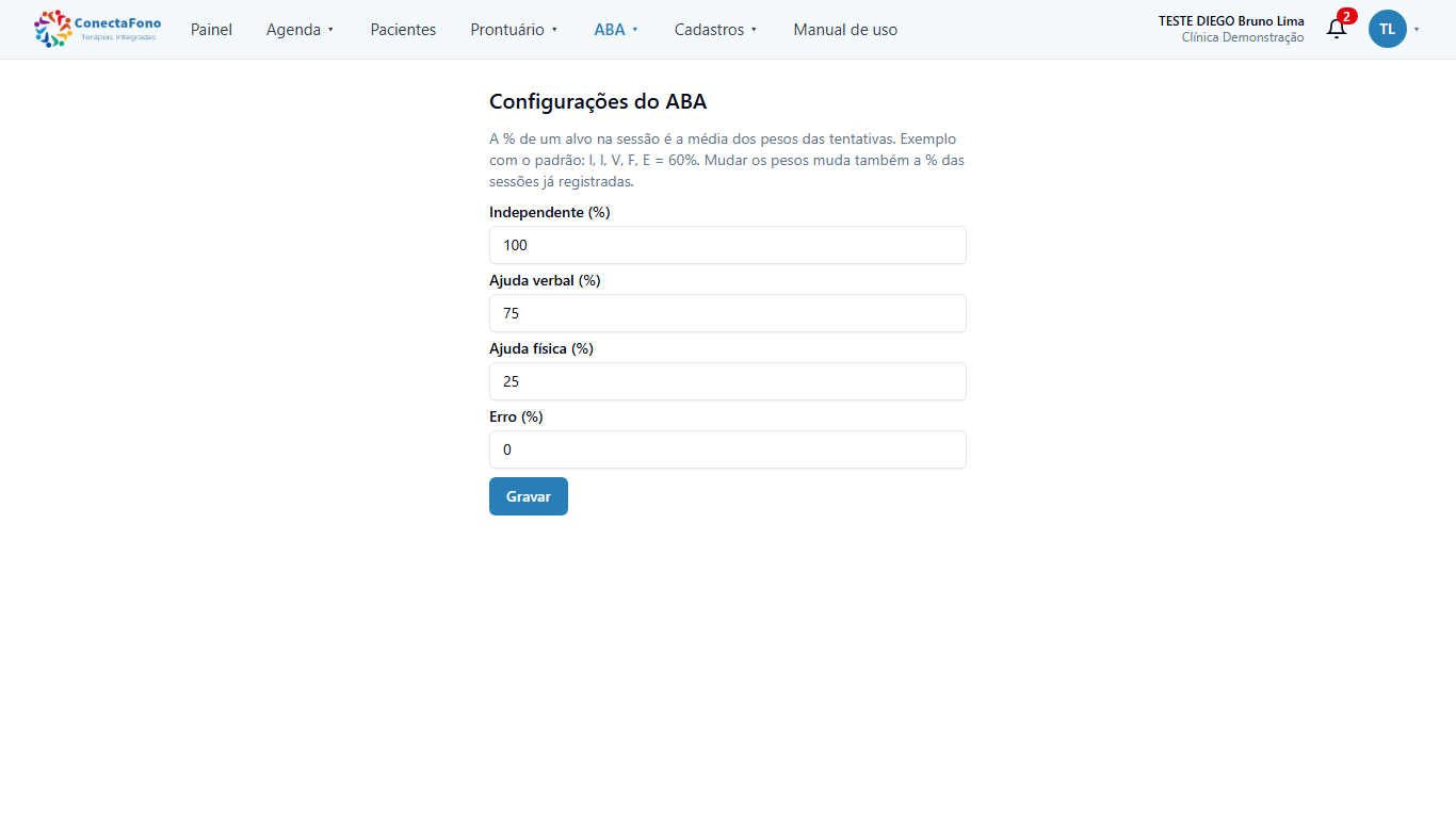 Configurações do ABA